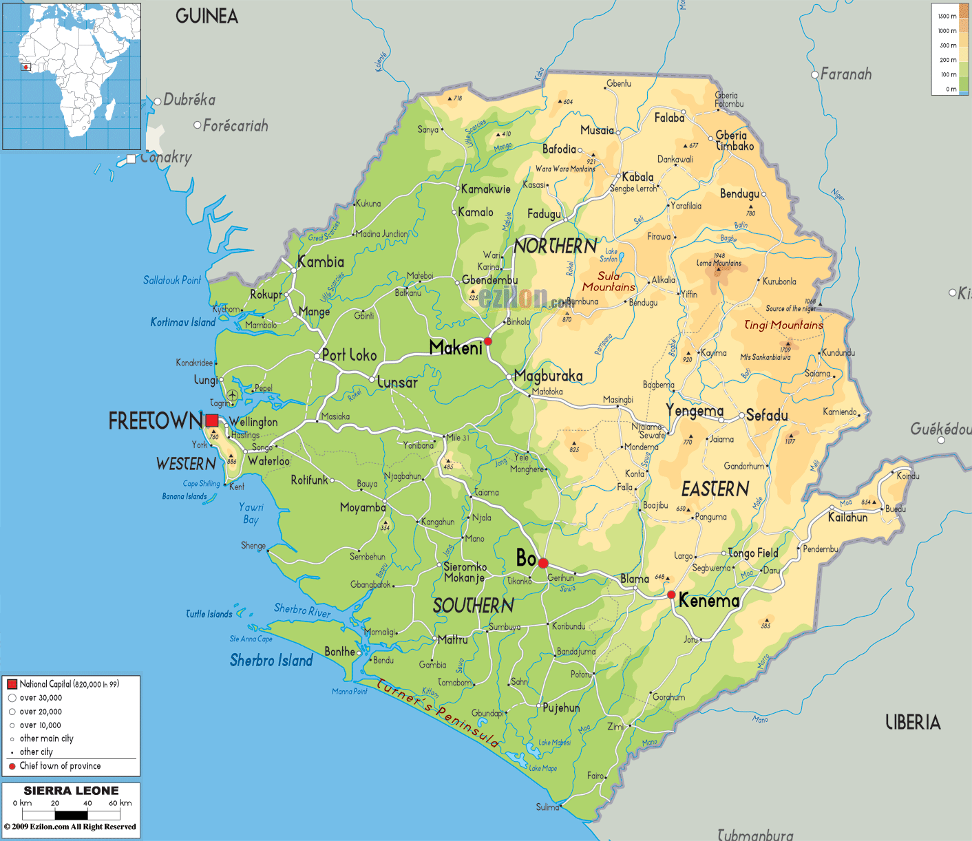 sierra leone physique carte