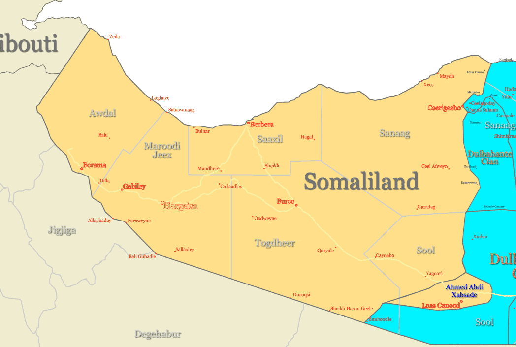 somaliland regions carte
