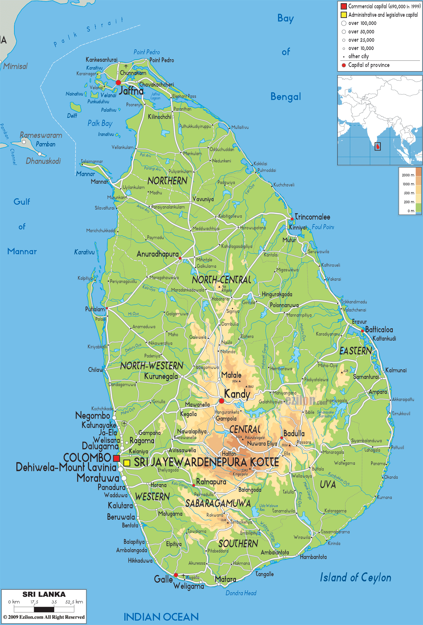 physique carte du srilanka
