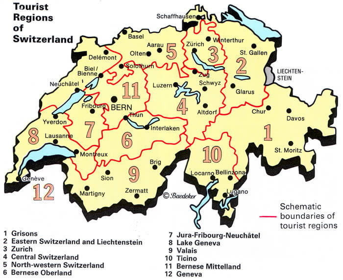 Touristiques Regions Carte of Suisse
