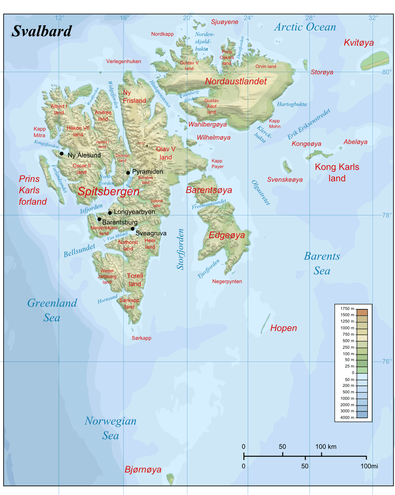 svalbard physique carte