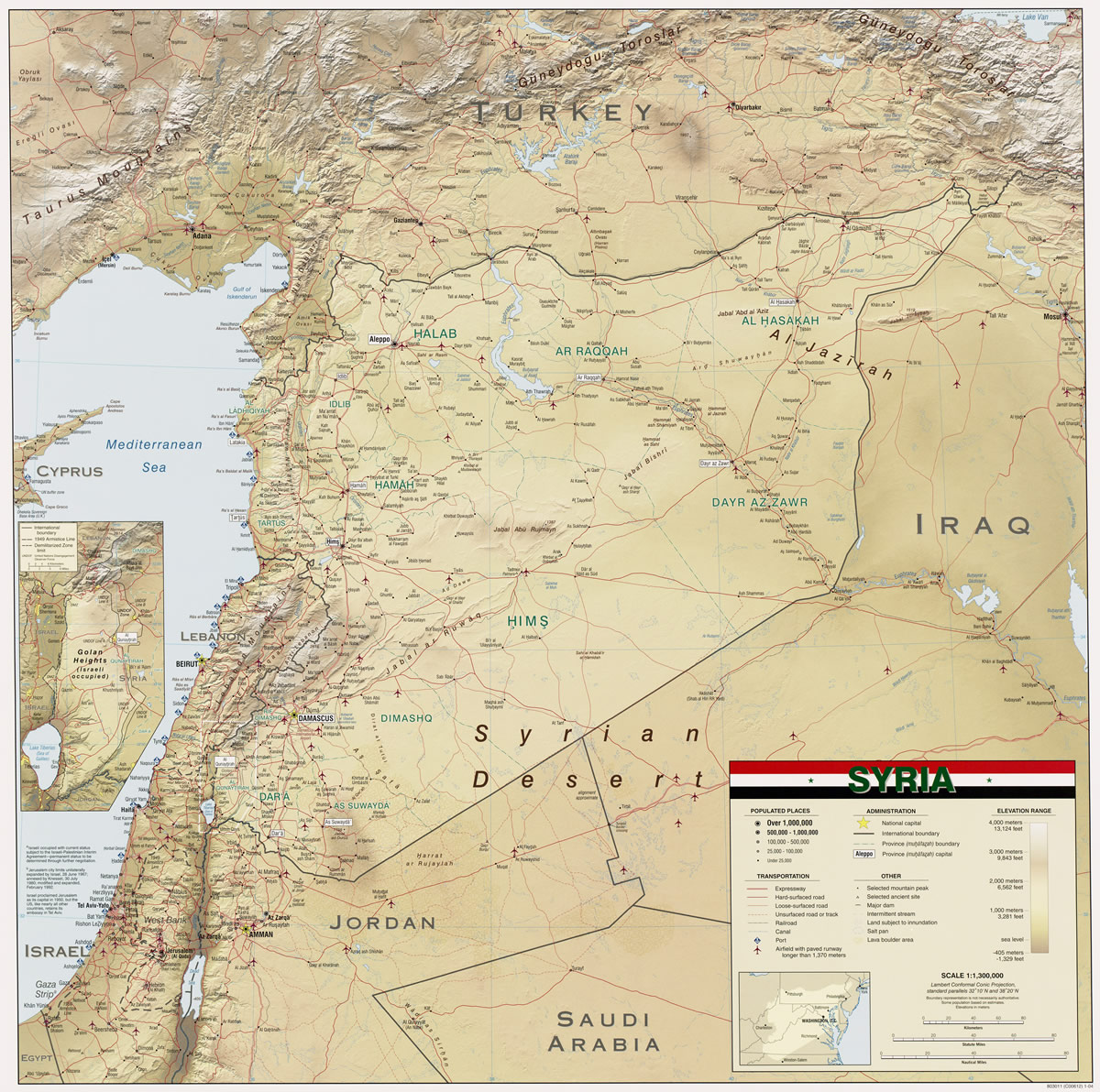 syrie physique carte