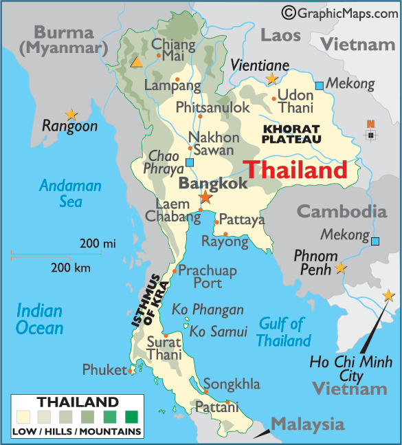 Physique Carte de la Thailande