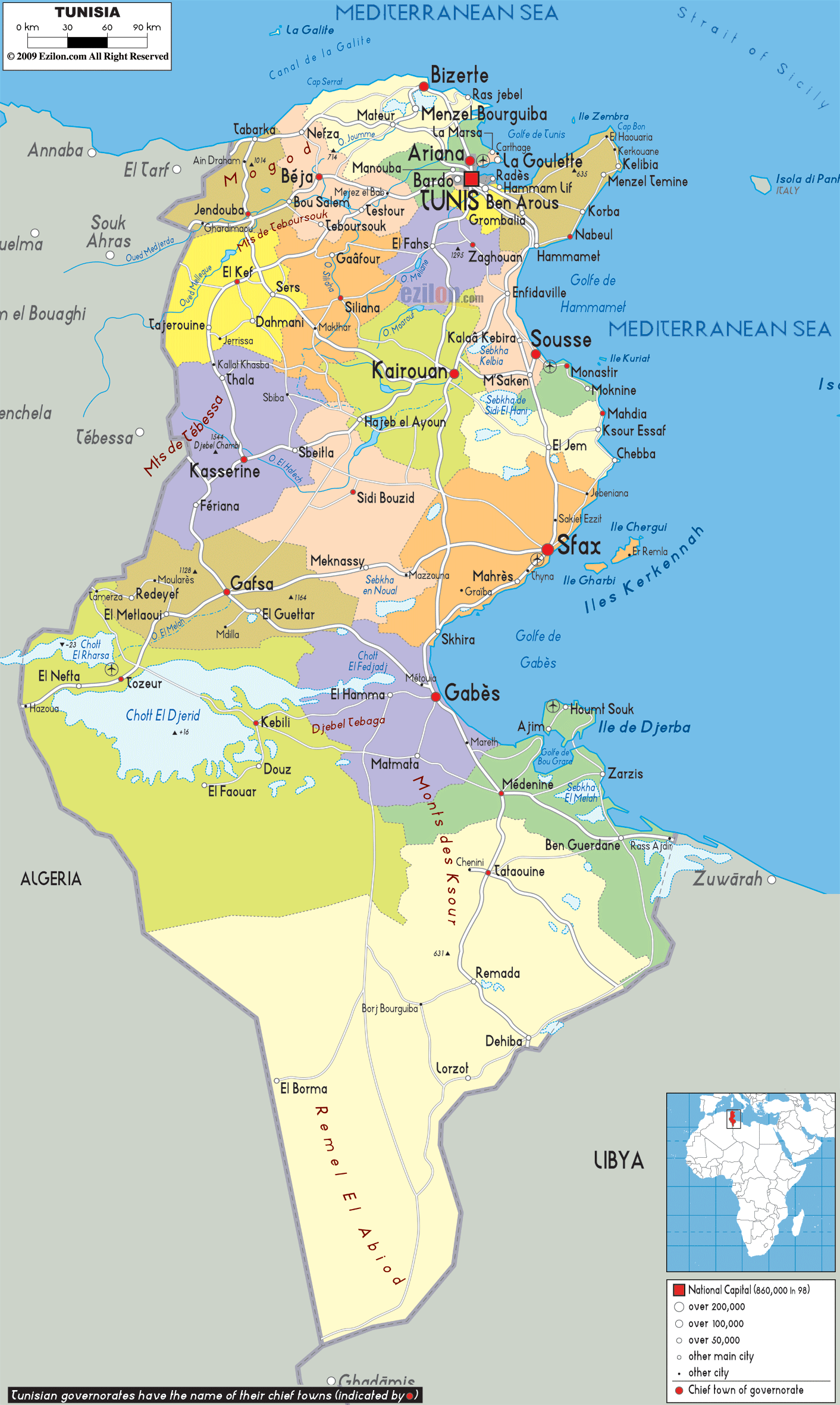 politique carte du tunisie