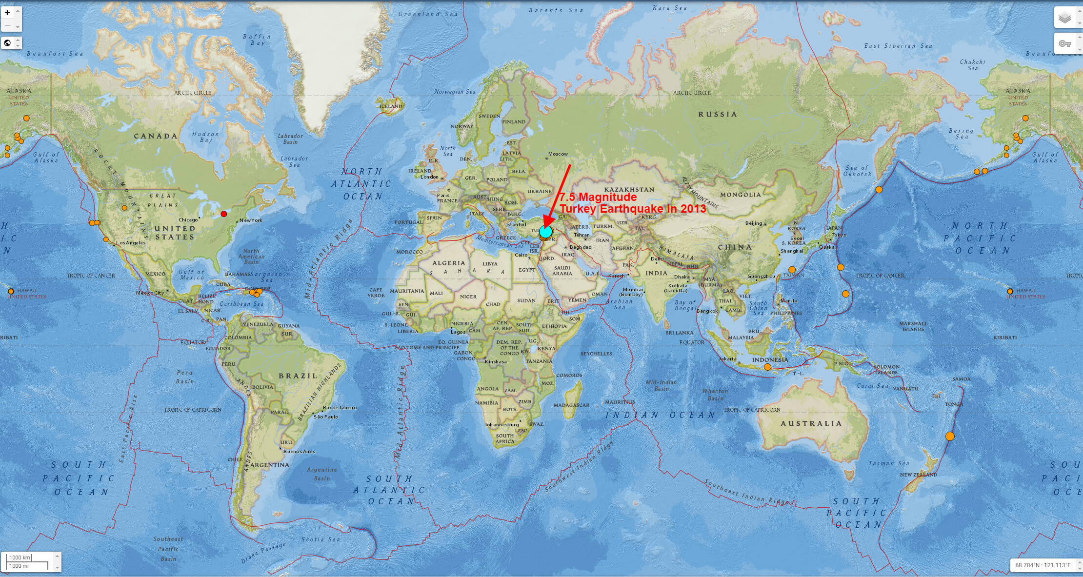 2023 ekinozu turquie 7,5 carte du tremblement de terre