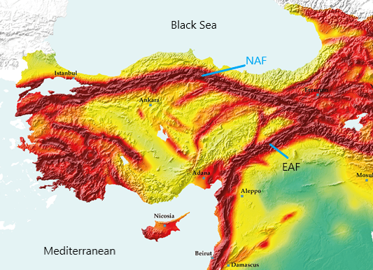 Carte de la ligne de faille de la Turquie