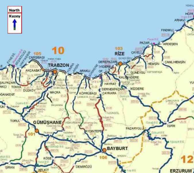 gumushane autoroutes plan