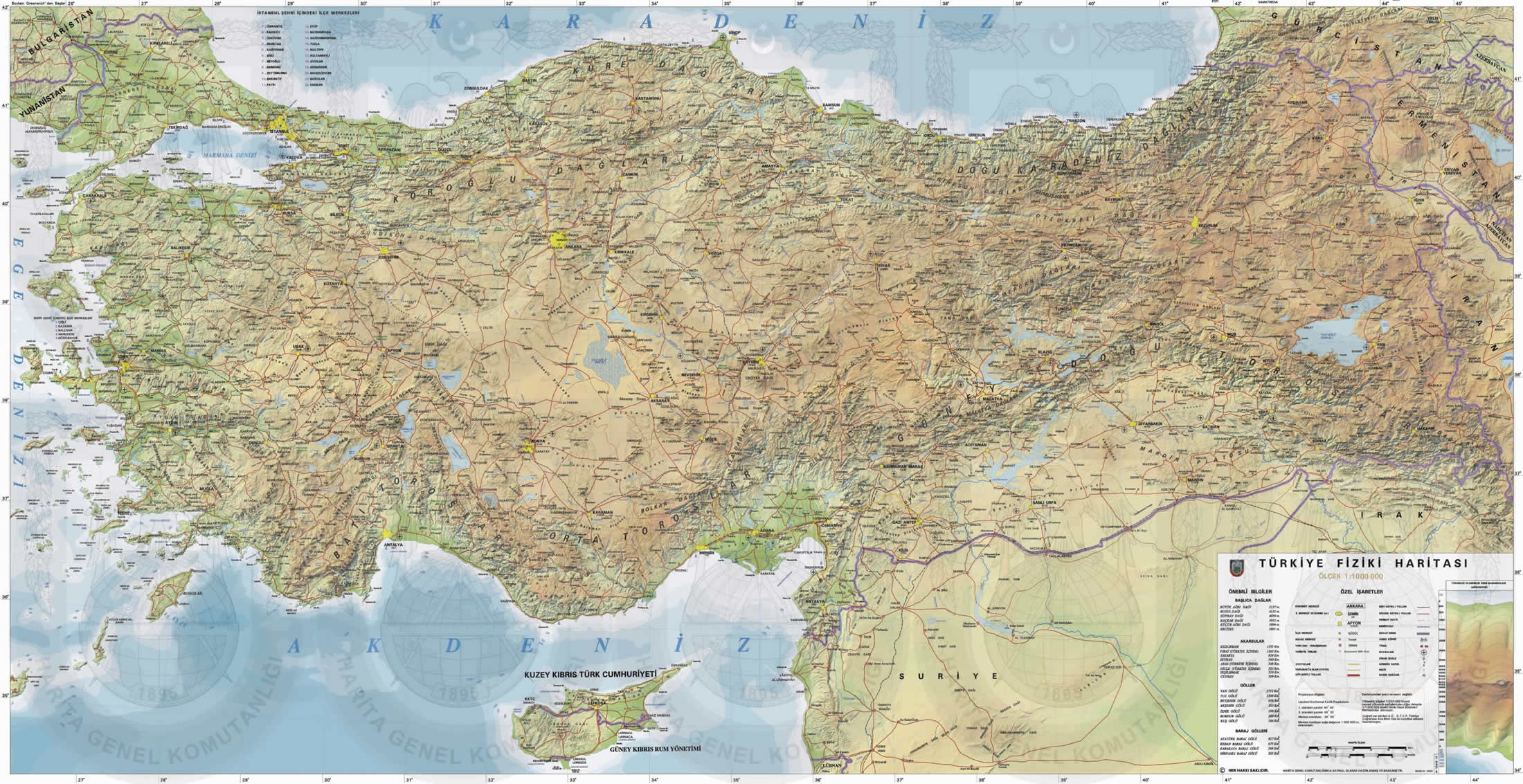 turquie physique carte