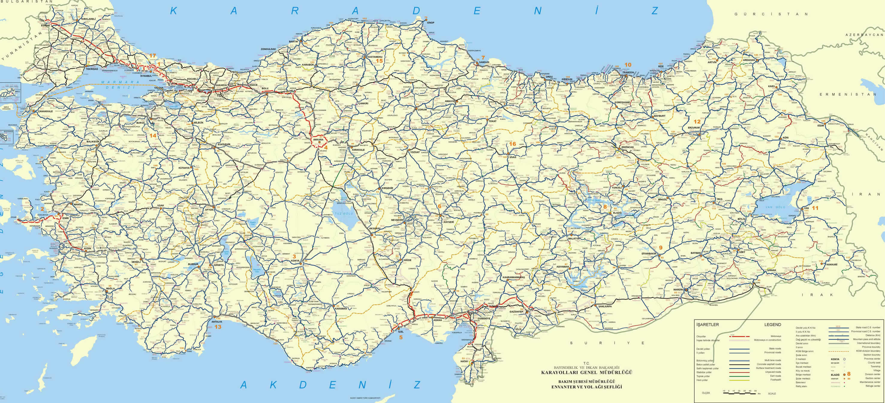 turquie carte autoroutes l