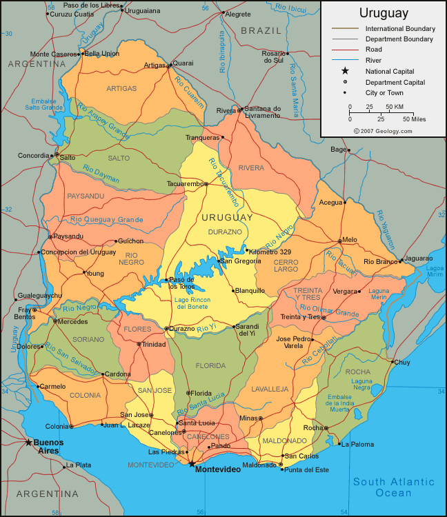 carte du Uruguay