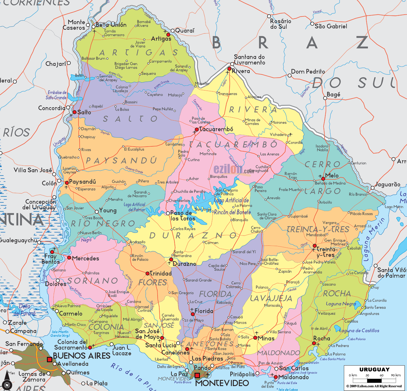 provinces carte du uruguay