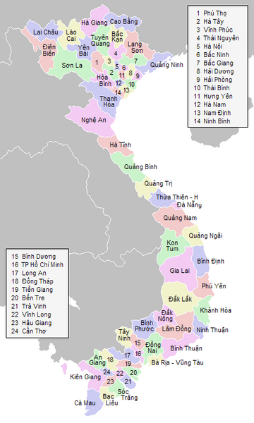 provinces carte du vietnam