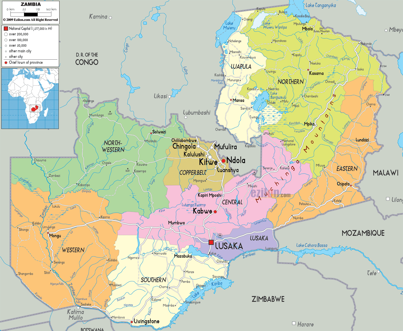 politique carte du zambie