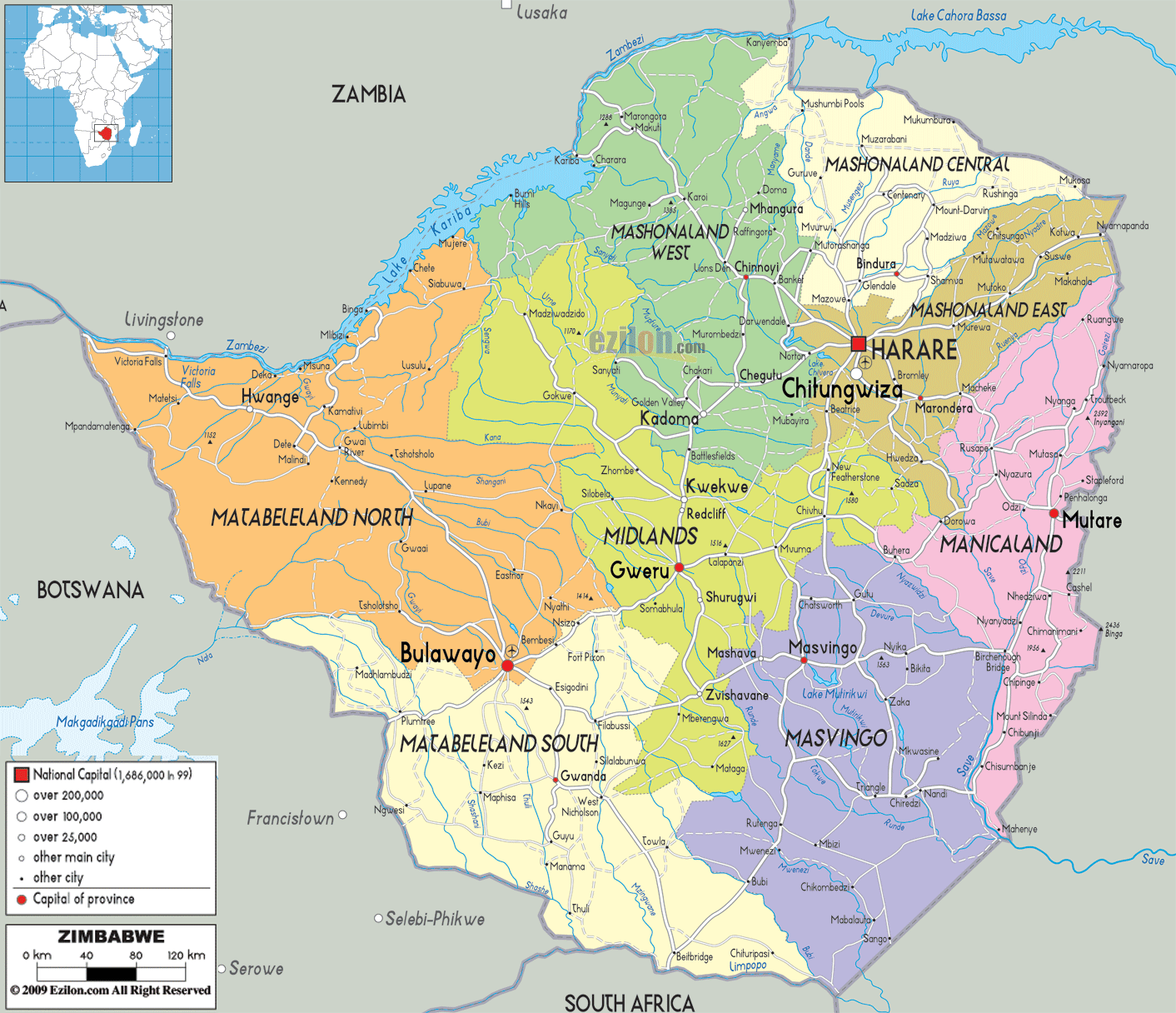 politique carte du zimbabwe