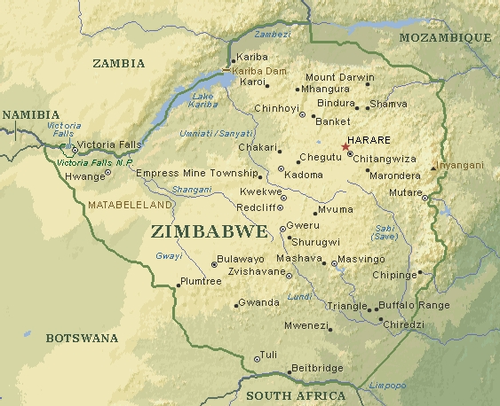 zimbabwe physique carte
