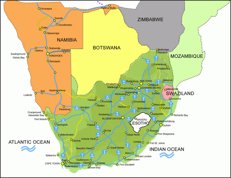 Carte de Afrique du Sud