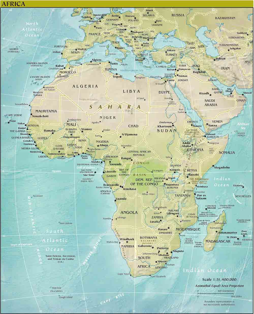 Carte physique de l'Afrique