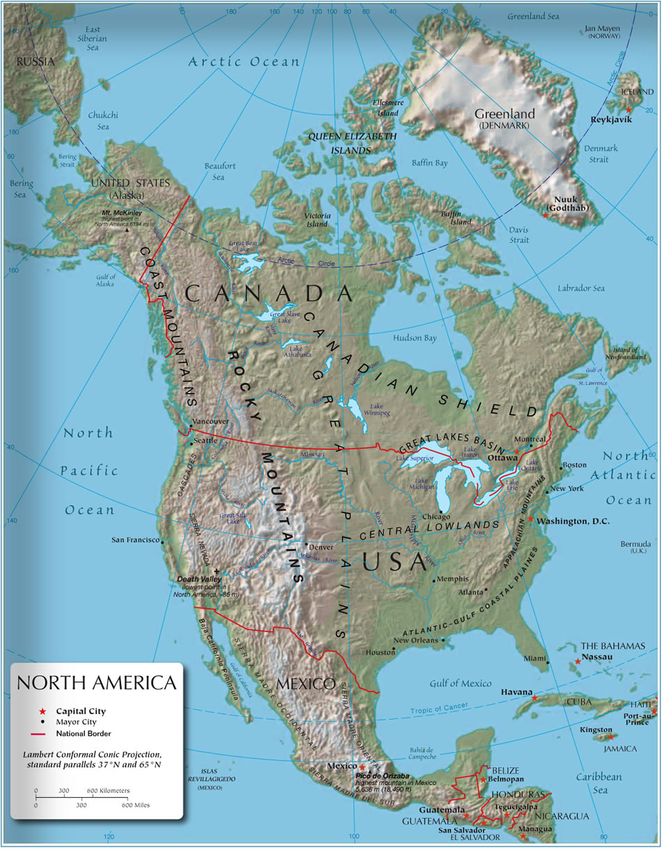Amerique du Nord relief carte