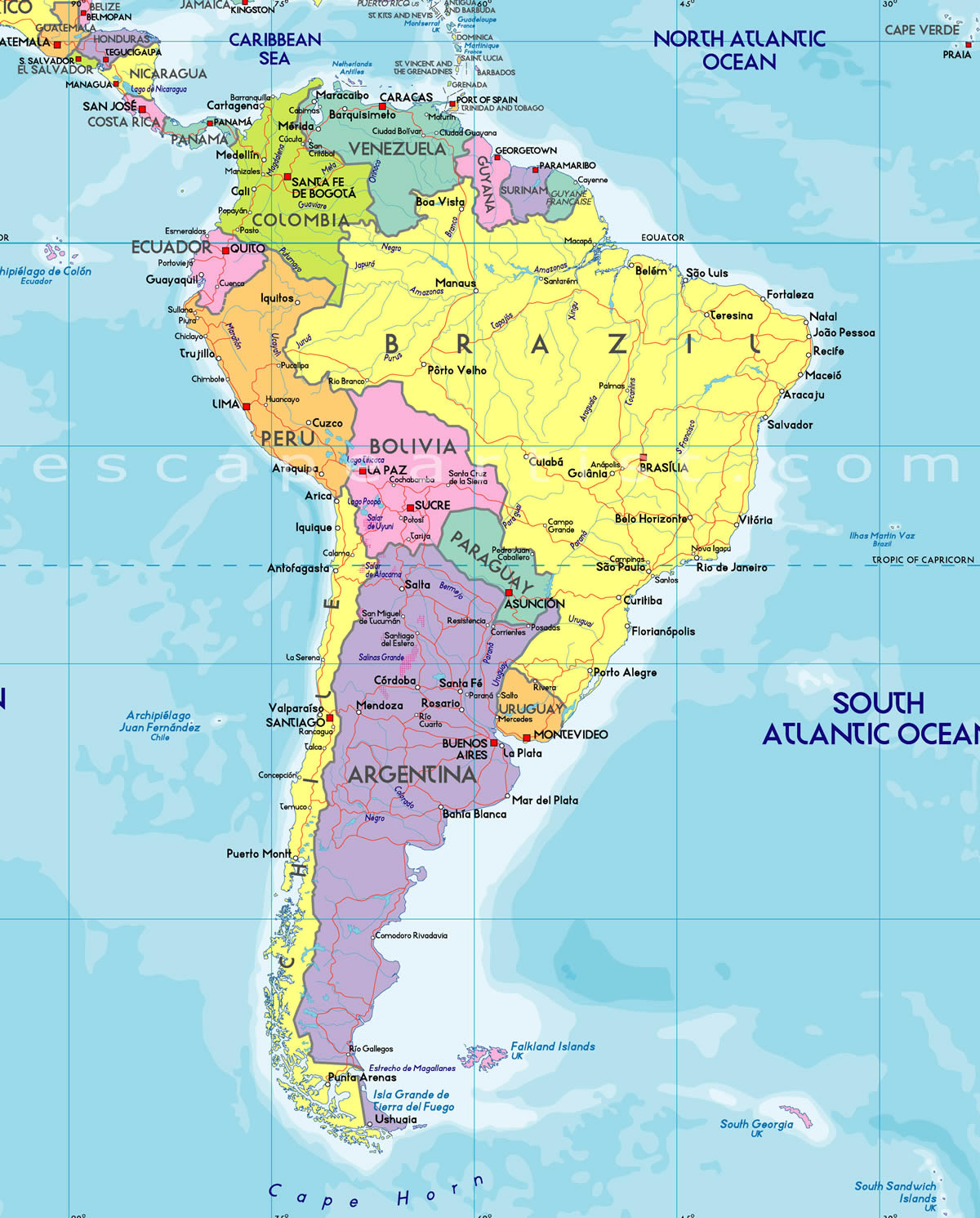 Amerique du Sud politique carte