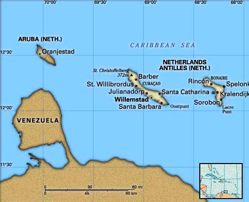 carte de Antilles Neerlandaises