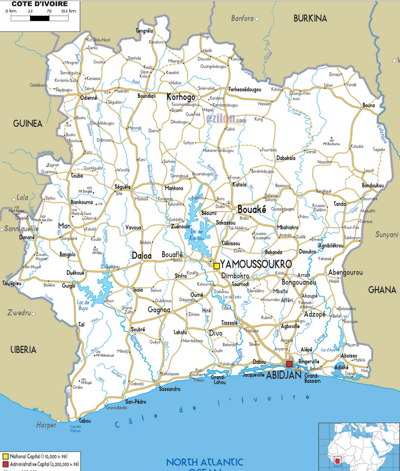 carte de Cote d'Ivoire