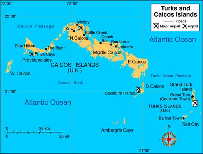 carte de Iles Turques et Caiques