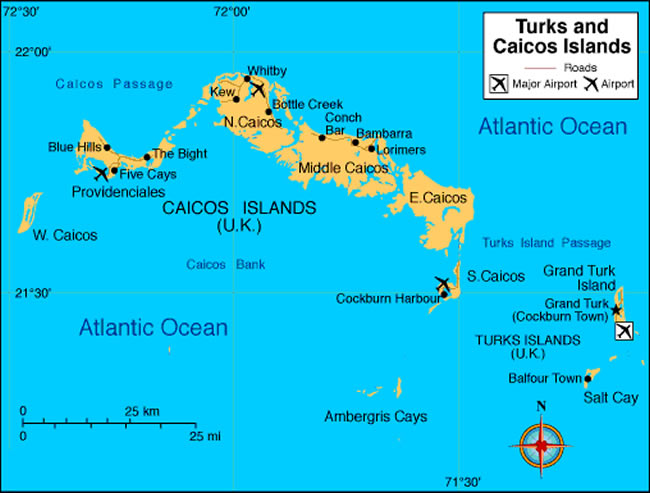 Carte de Iles Turques et Caiques