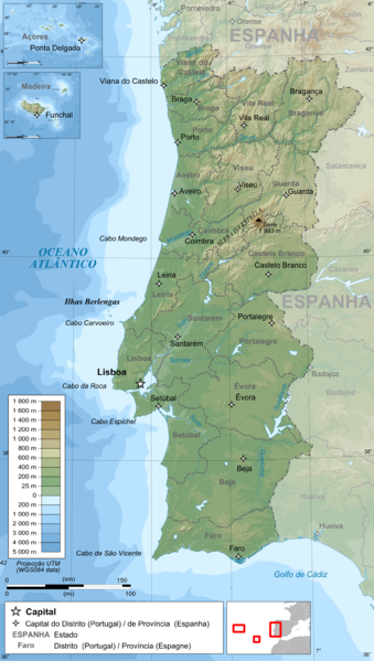 Portugal topographique carte