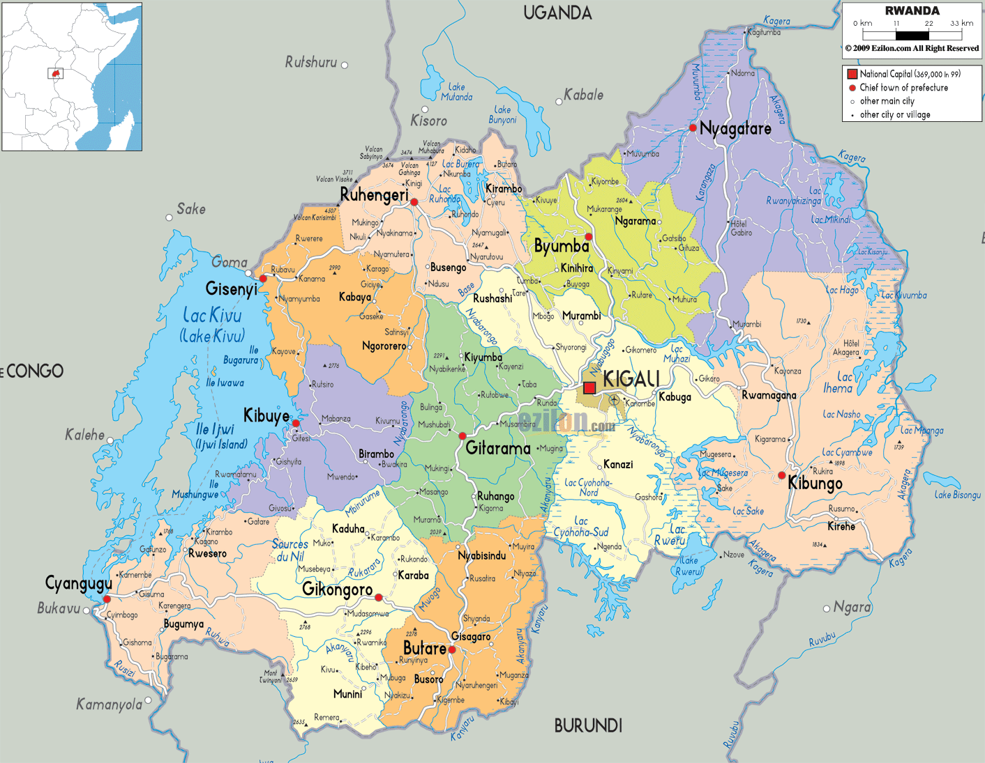 politique carte de Rwanda