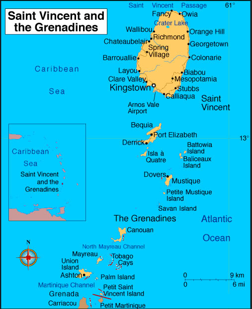 Carte de Saint Vincent et les Grenadines