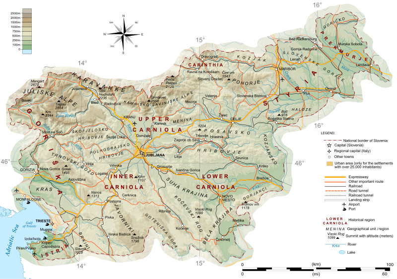 physique carte de Slovenie