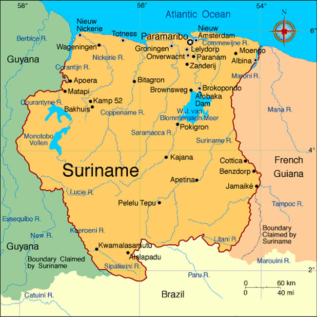 Carte de Surinam