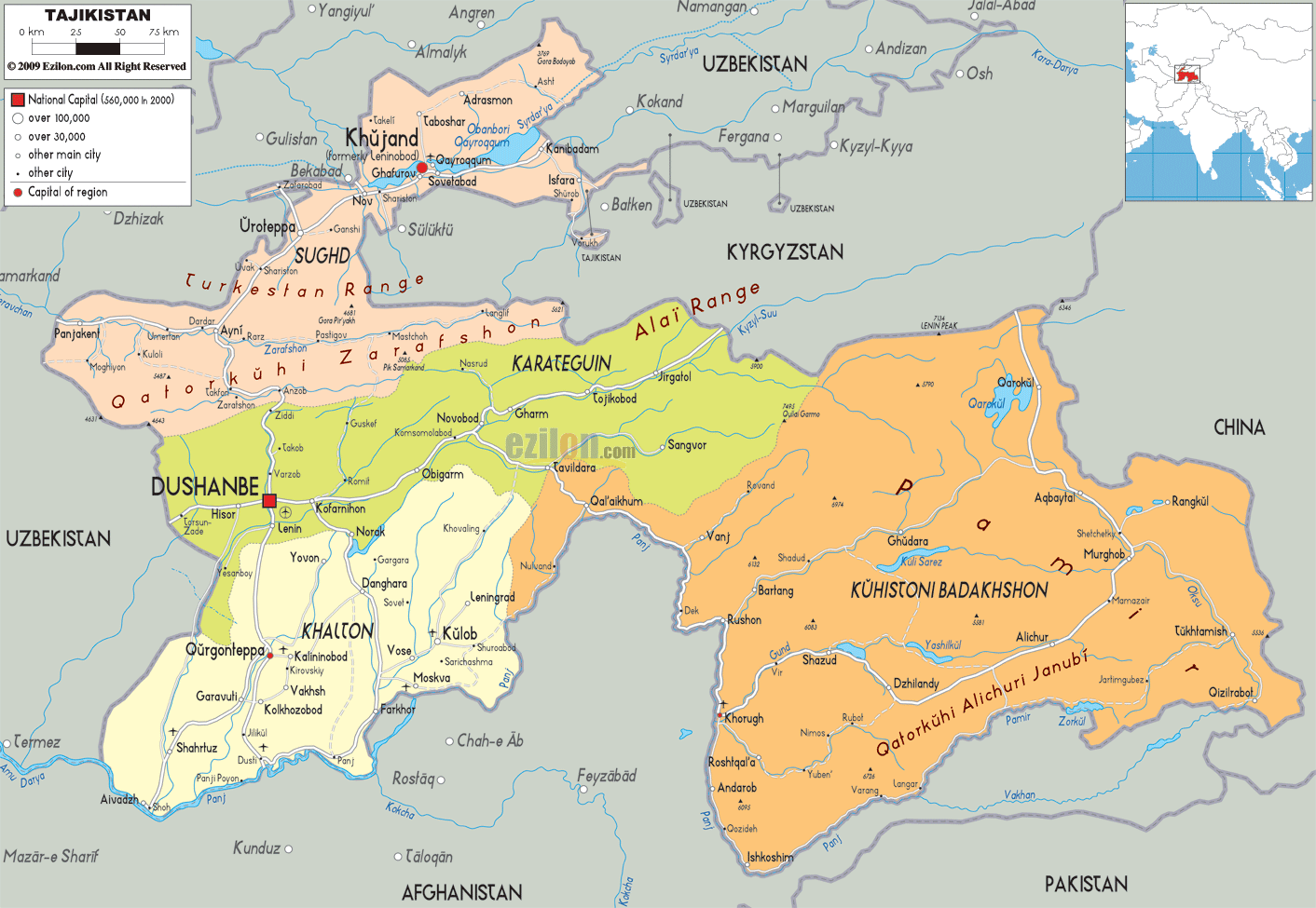 politique carte de Tadjikistan