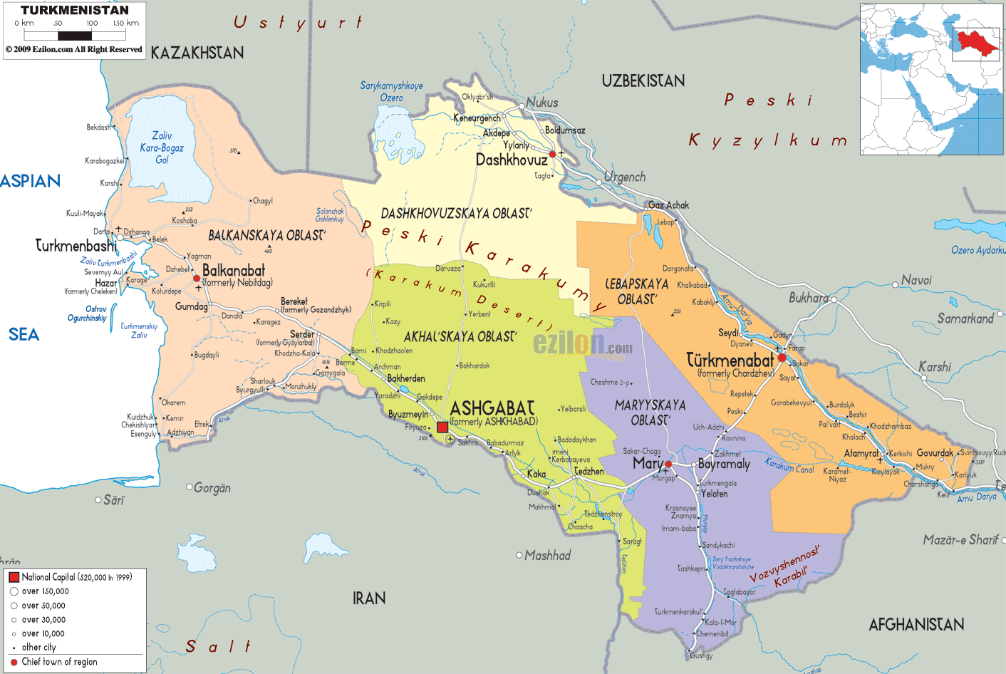 politique carte de turkmenistan