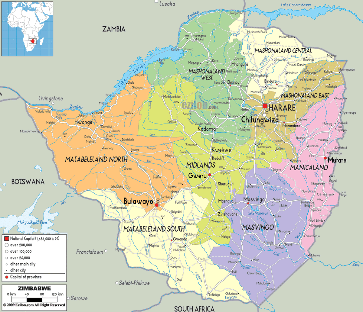 politique carte de zimbabwe